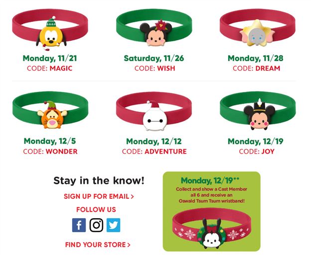 Final Tsum Tsum Holiday Wristband available today at the Disney Store with code: JOY!