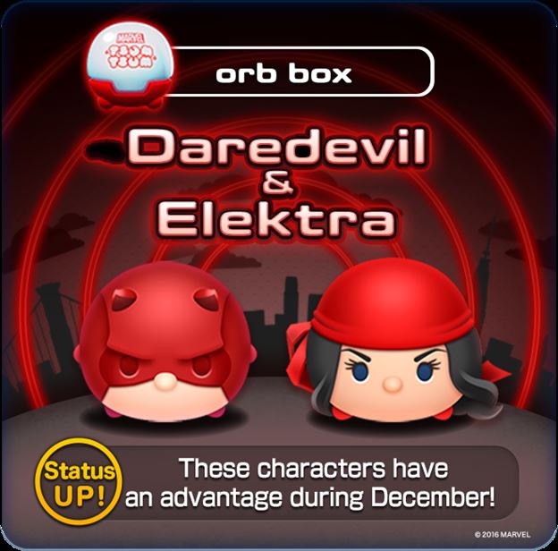 Marvel Tsum Tsum Game News! Daredevil and Elektra added to orb box, Kingpin and new event coming this weekend!