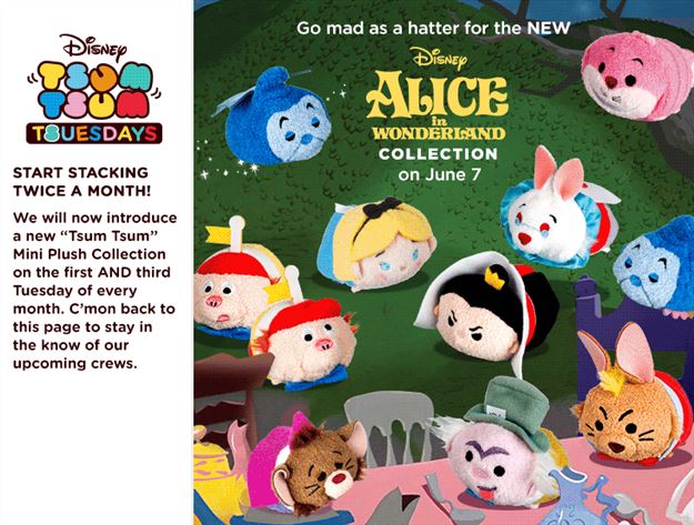 Tsum Tsum Plush News!  Next Month Alice In Wonderland in the US and Finding Dory in Europe!  Also, Little Mermaid set coming too!