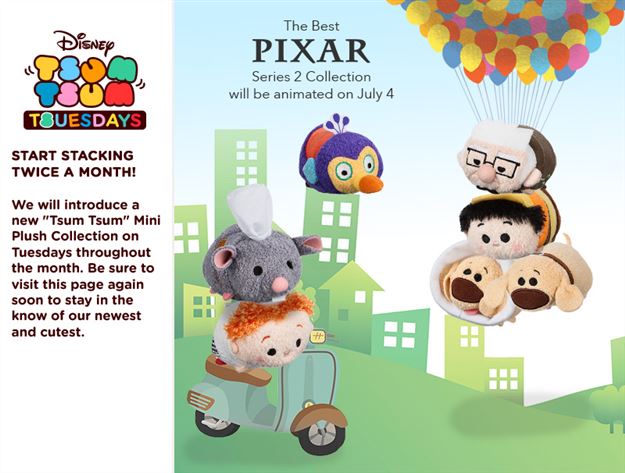 Tsum Tsum Plush News! Best of Pixar Series 2 Tsum Tsums featuring Up and Ratatouille coming for first Tsum Tsum Tuesday in July!